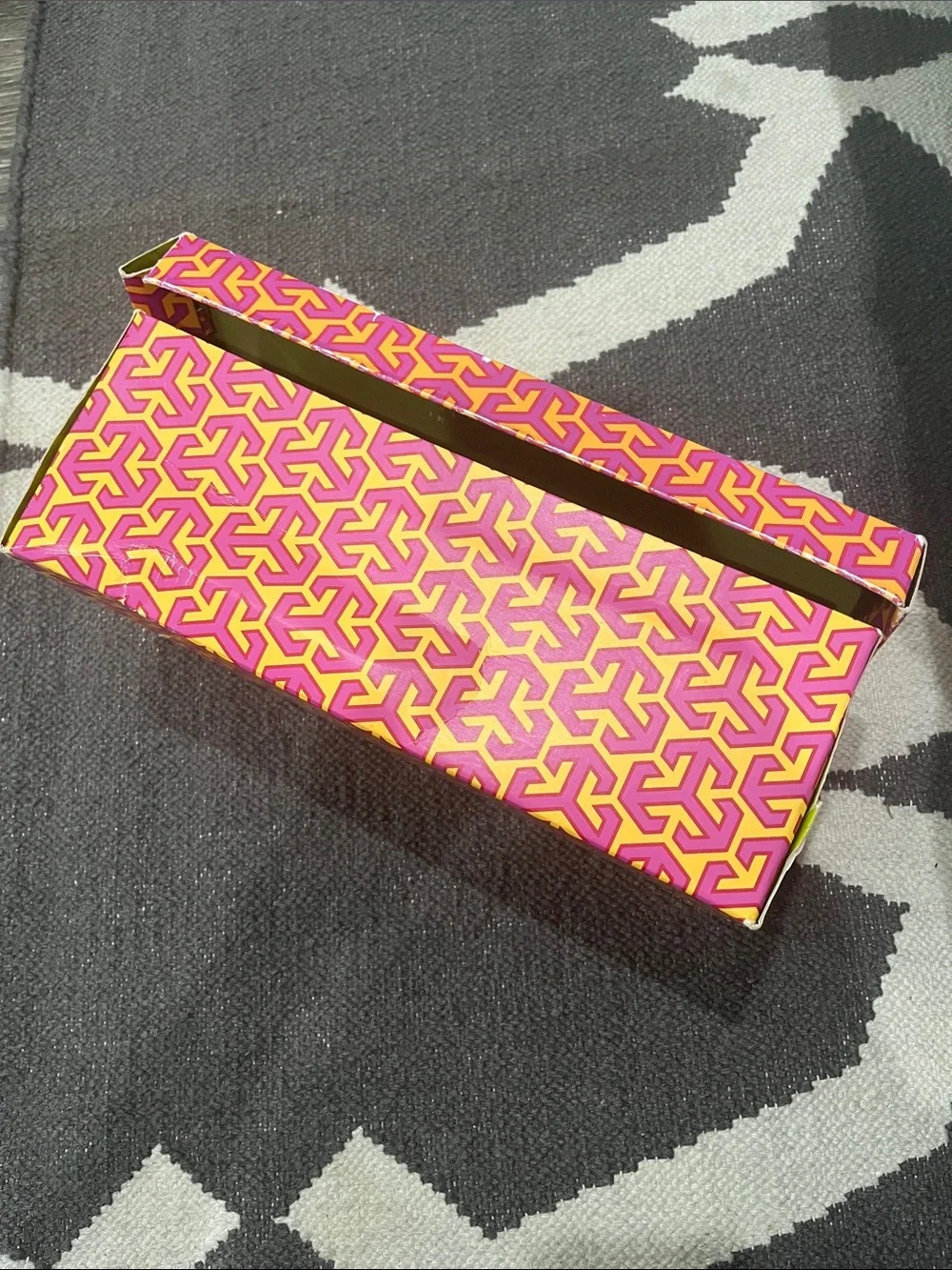 Tory Burch Pink and Yellow Logo Shoe Box Storage Box